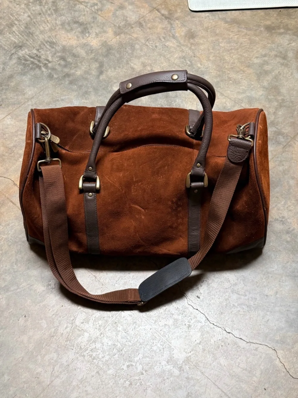 2003 Marlboro Grit Gear Suede Duffel Bag in Chestnut and Dark Brown